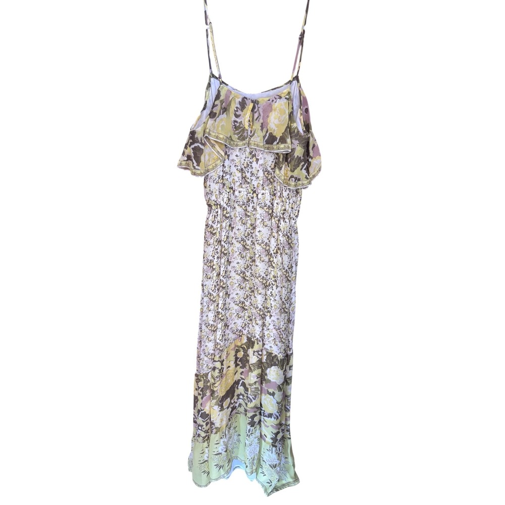 Joie Silk Mixed Floral Print Tiered Maxi Dress Yellow Green Brown Size Med - Picture 7 of 12